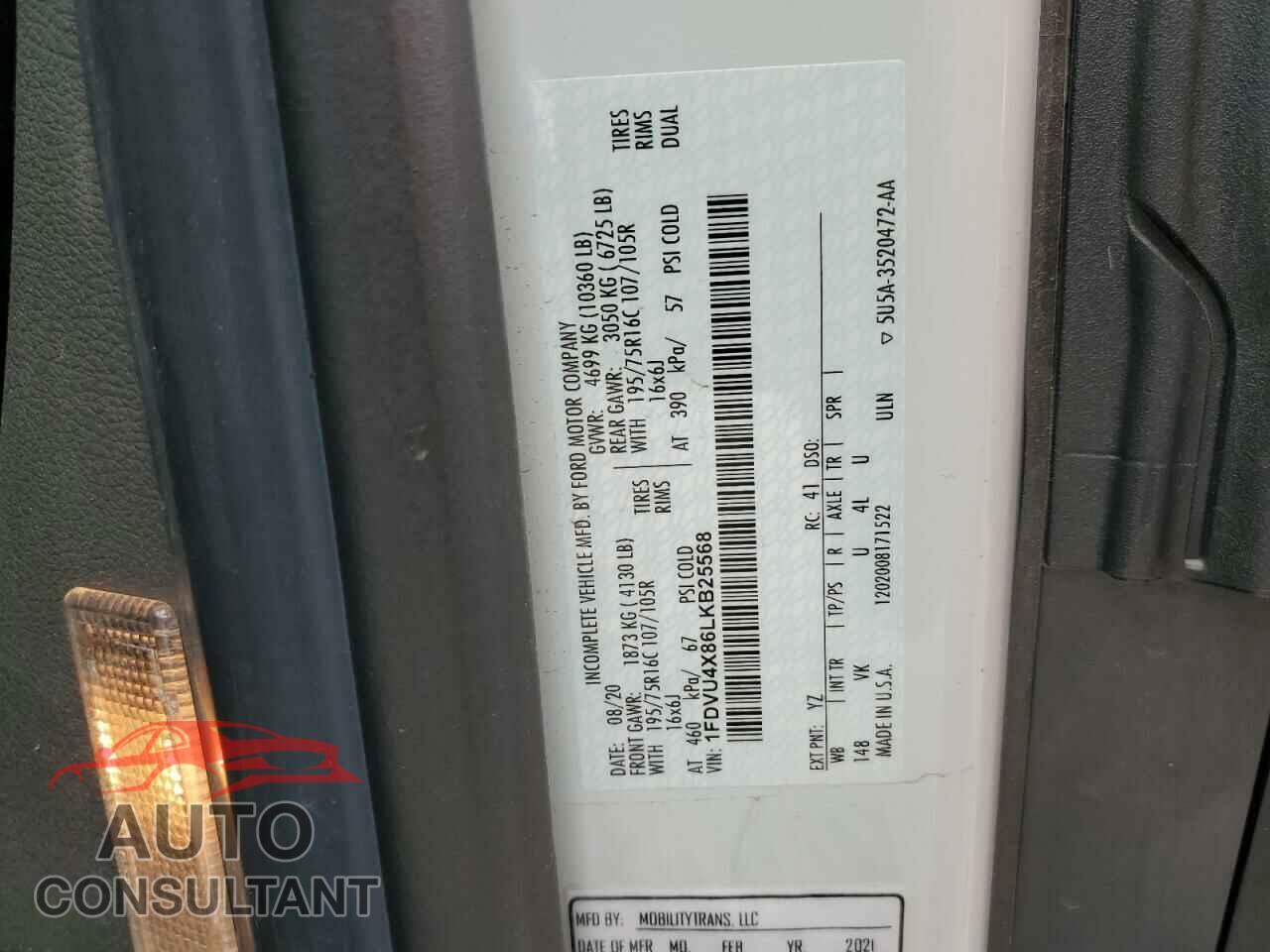 FORD TRANSIT 2020 - 1FDVU4X86LKB25568