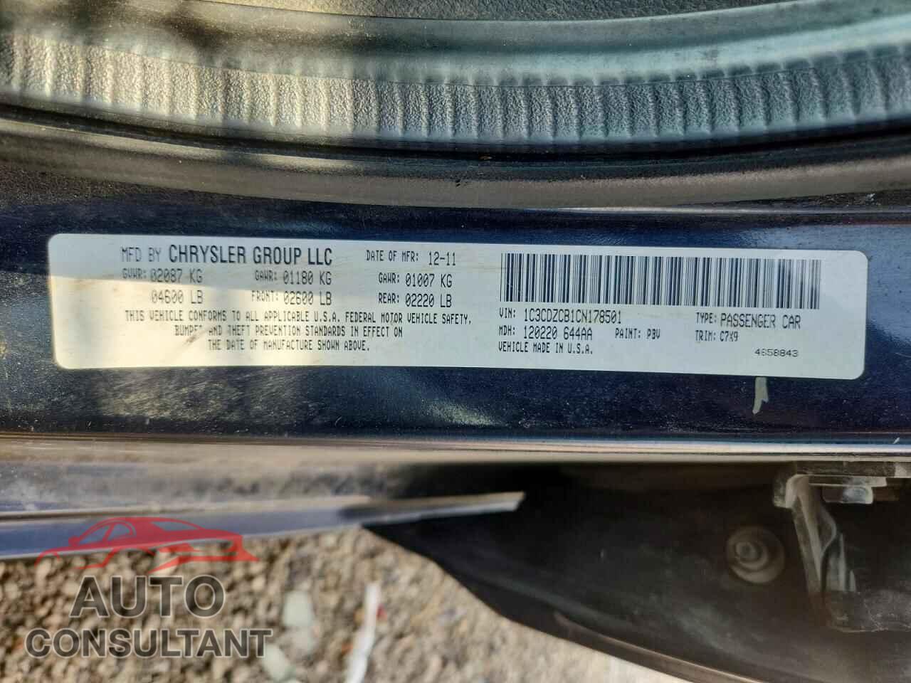 DODGE AVENGER 2012 - 1C3CDZCB1CN178501