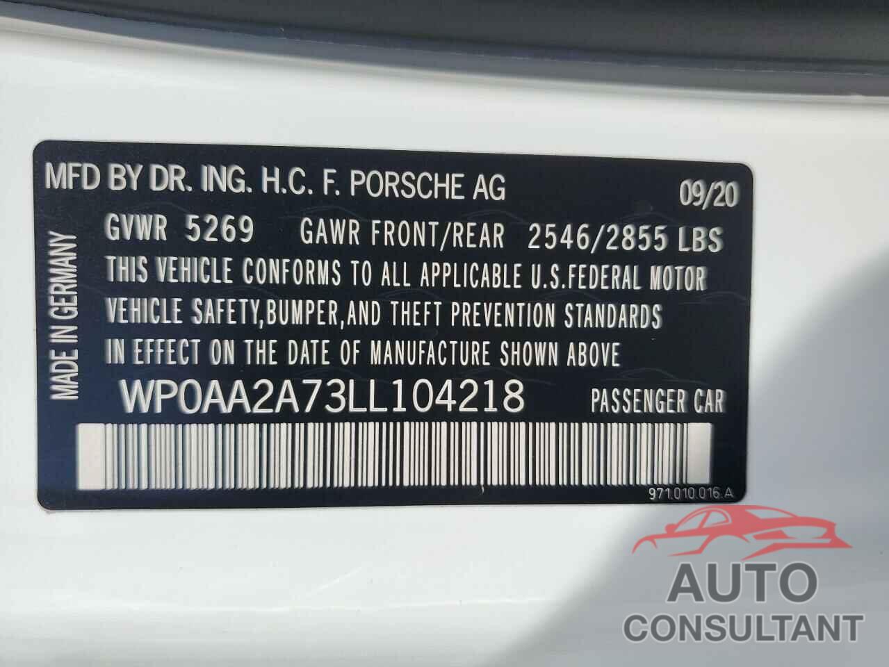 PORSCHE PANAMERA 2020 - WP0AA2A73LL104218