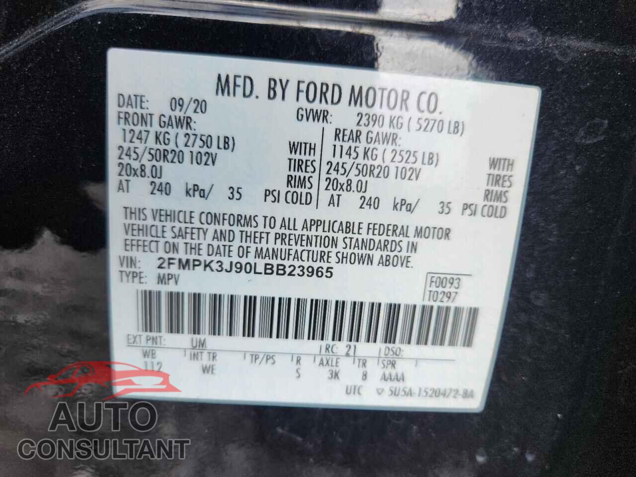 FORD EDGE 2020 - 2FMPK3J90LBB23965