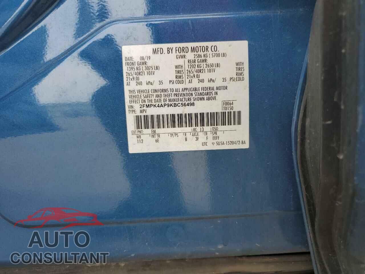 FORD EDGE 2019 - 2FMPK4AP9KBC56498