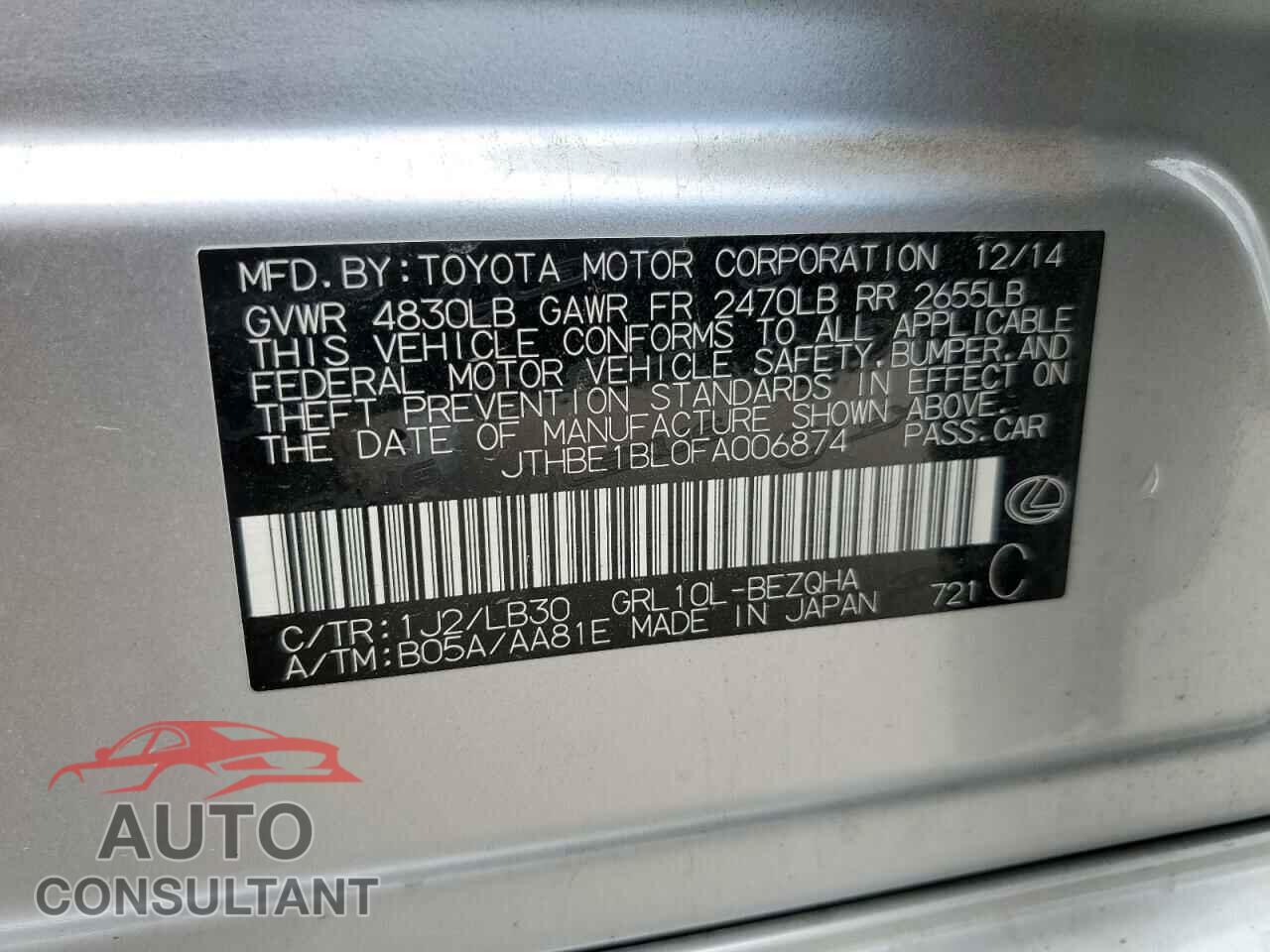 LEXUS GS350 2015 - JTHBE1BL0FA006874