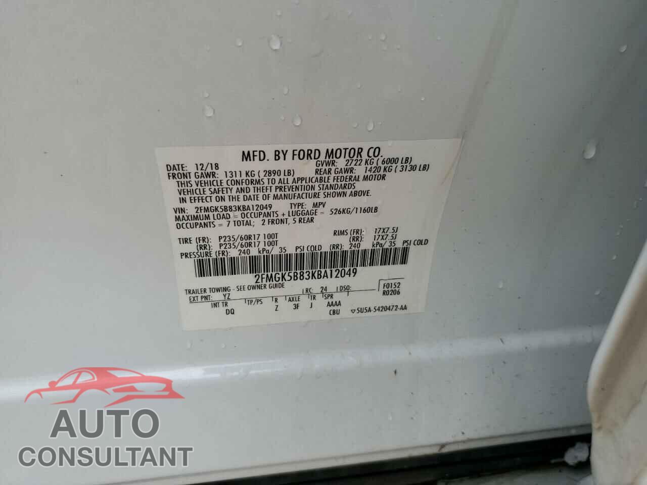 FORD FLEX 2019 - 2FMGK5B83KBA12049