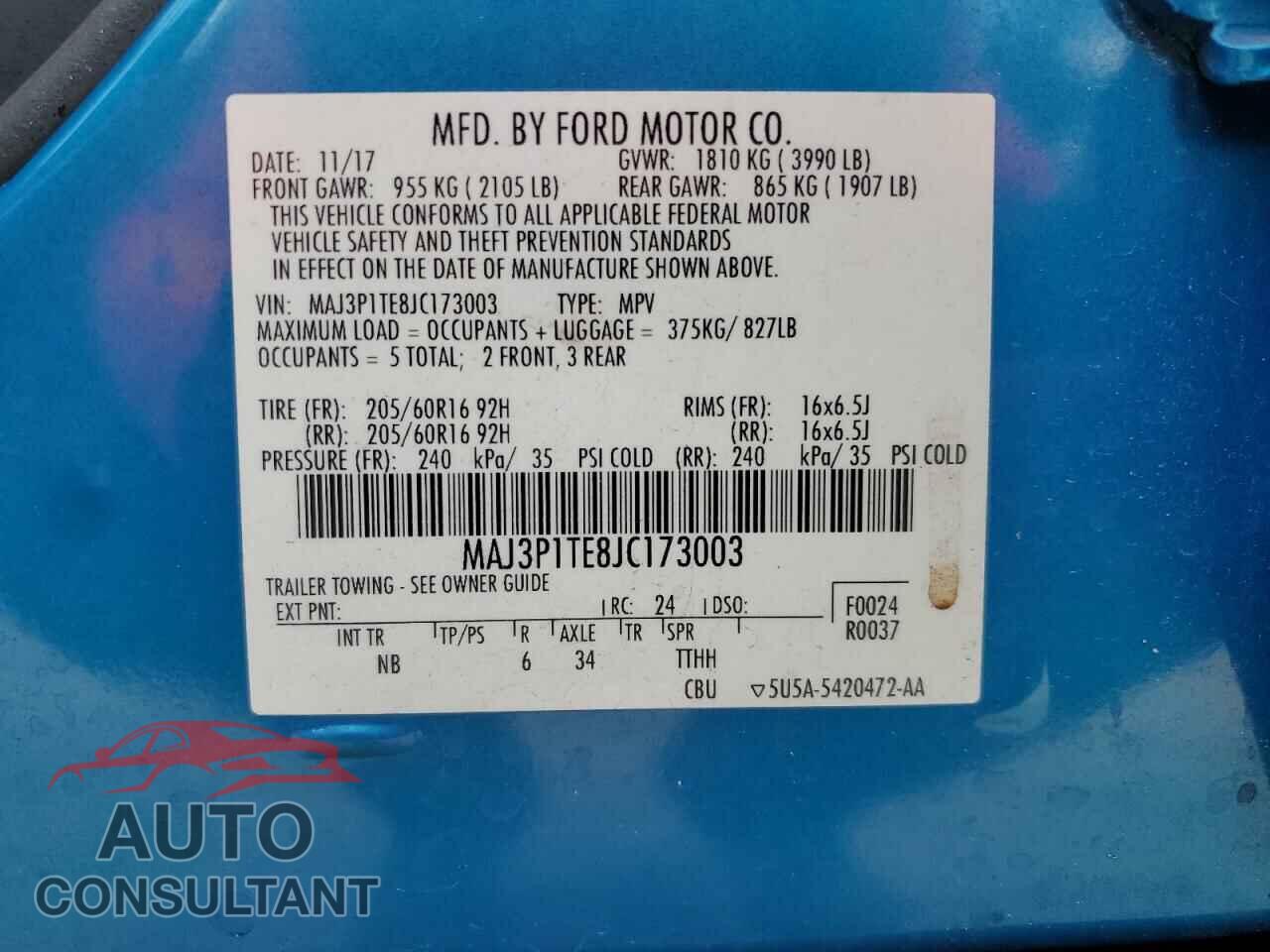 FORD ECOSPORT 2018 - MAJ3P1TE8JC173003