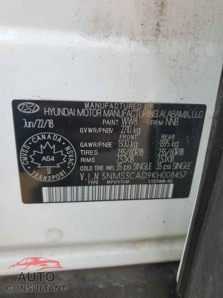 HYUNDAI SANTA FE 2019 - 5NMS3CAD9KH008457