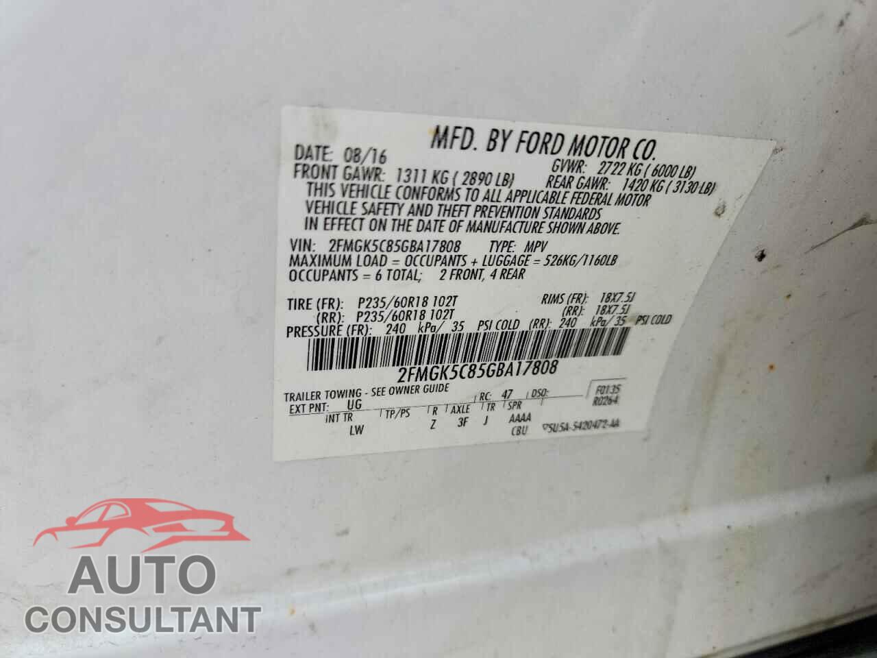 FORD FLEX 2016 - 2FMGK5C85GBA17808