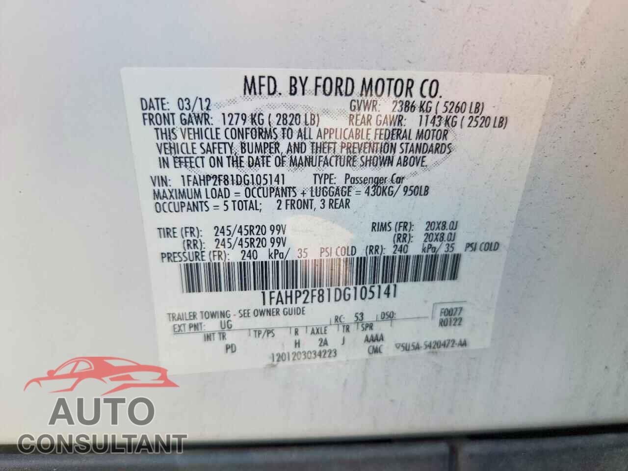 FORD TAURUS 2013 - 1FAHP2F81DG105141