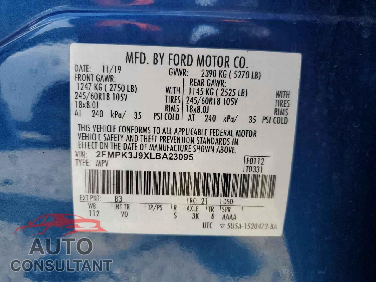FORD EDGE 2020 - 2FMPK3J9XLBA23095