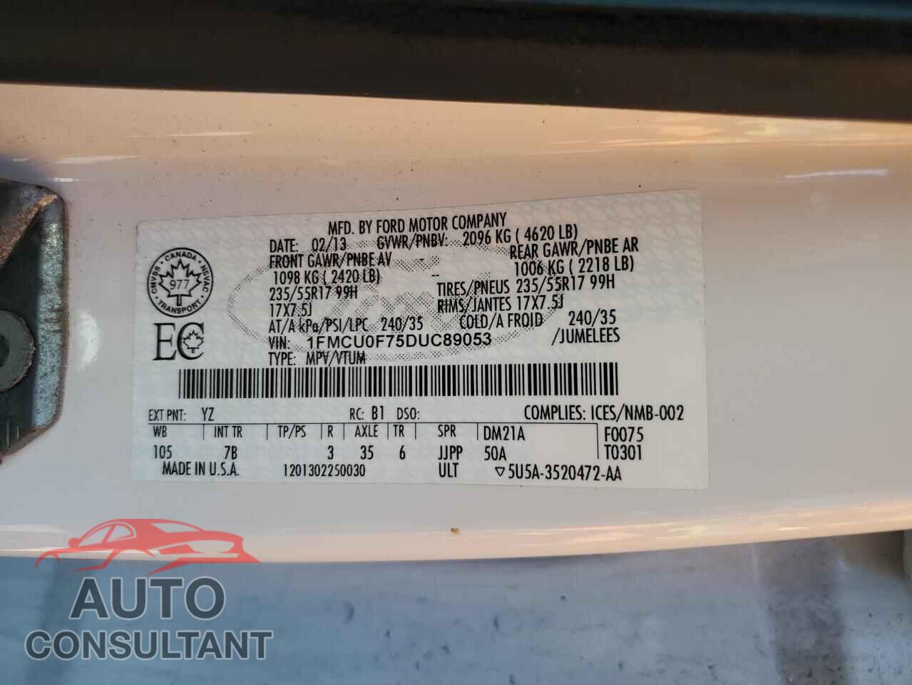 FORD ESCAPE 2013 - 1FMCU0F75DUC89053