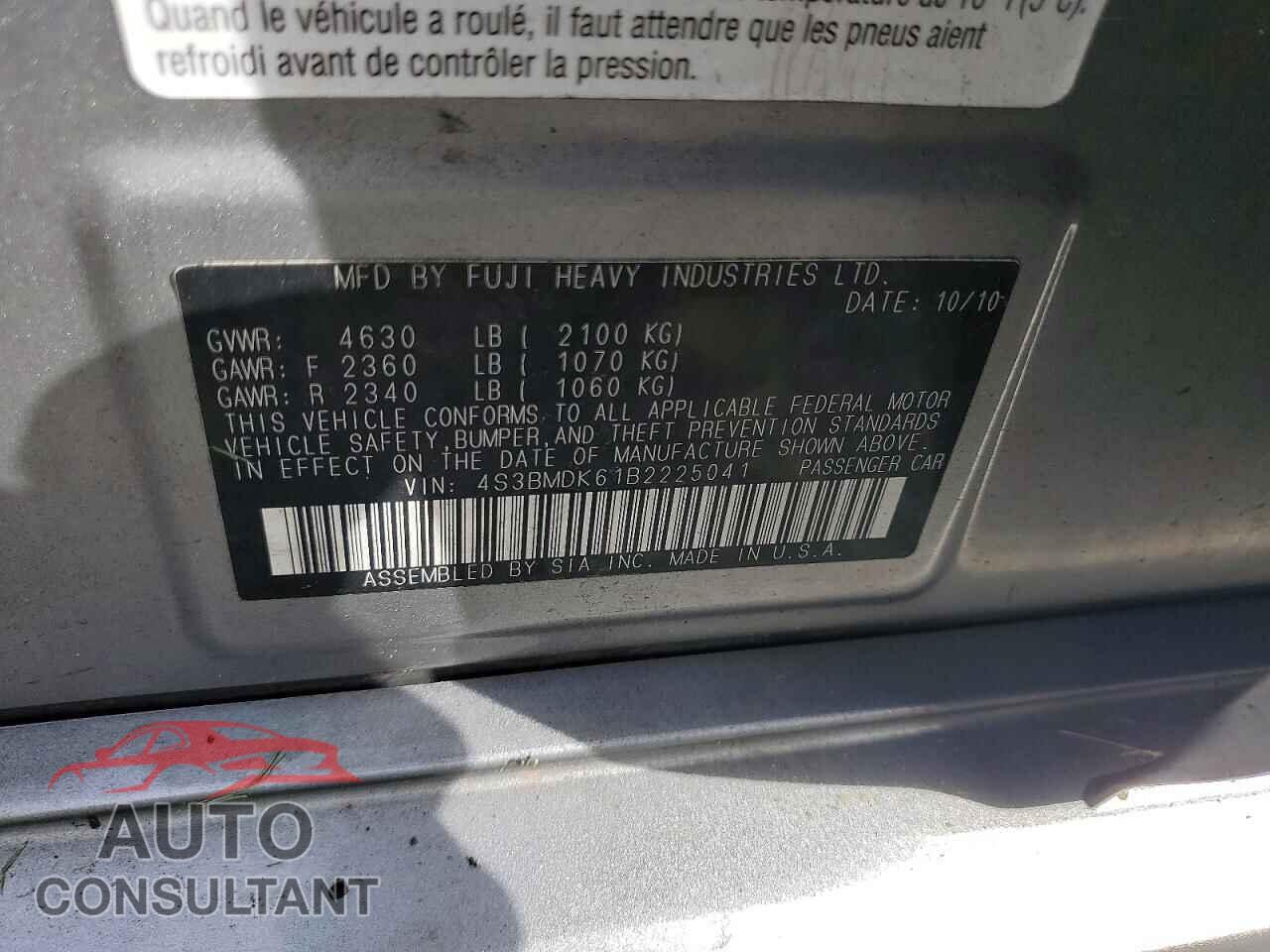 SUBARU LEGACY 2011 - 4S3BMDK61B2225041