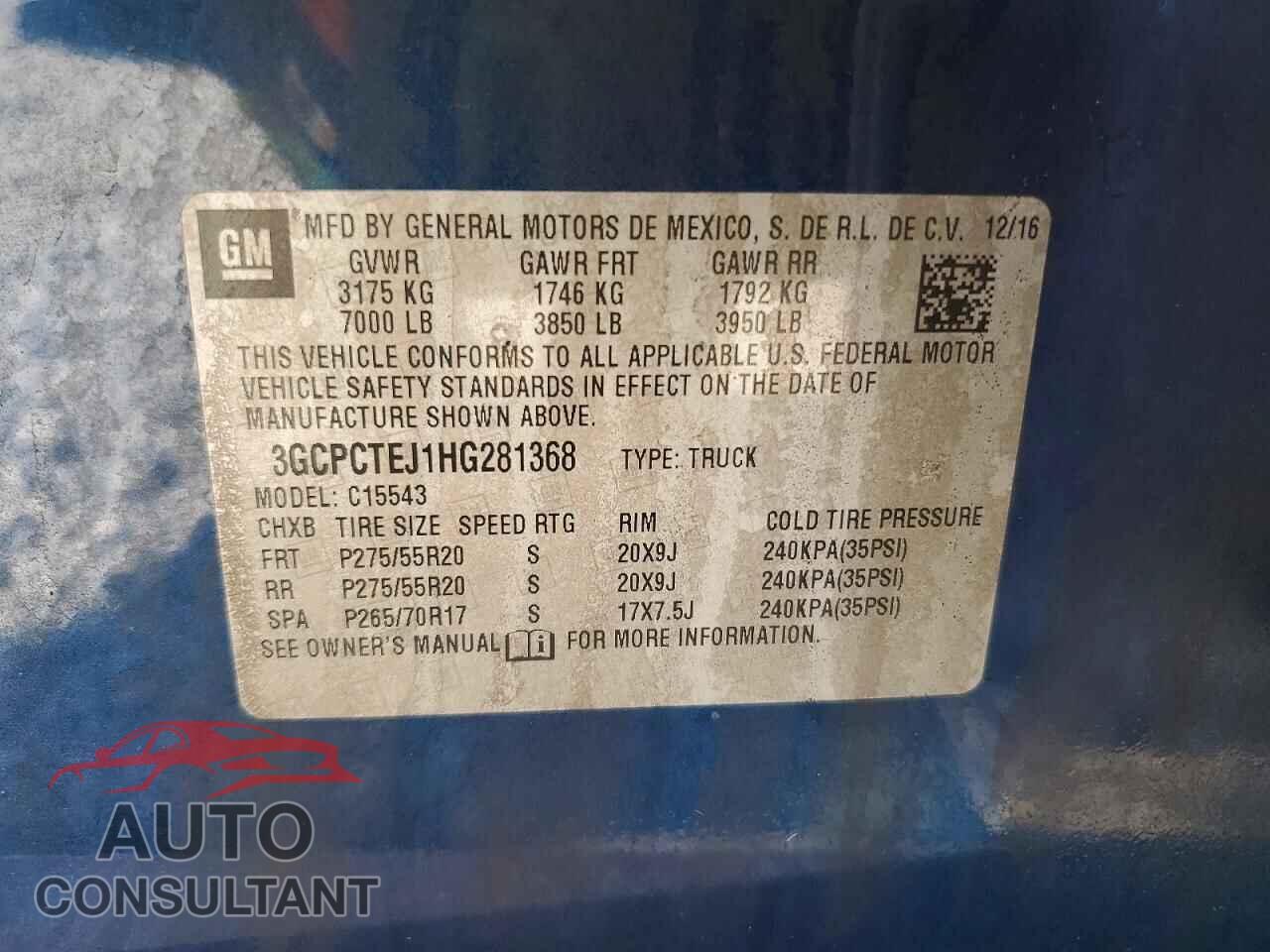CHEVROLET SILVERADO 2017 - 3GCPCTEJ1HG281368