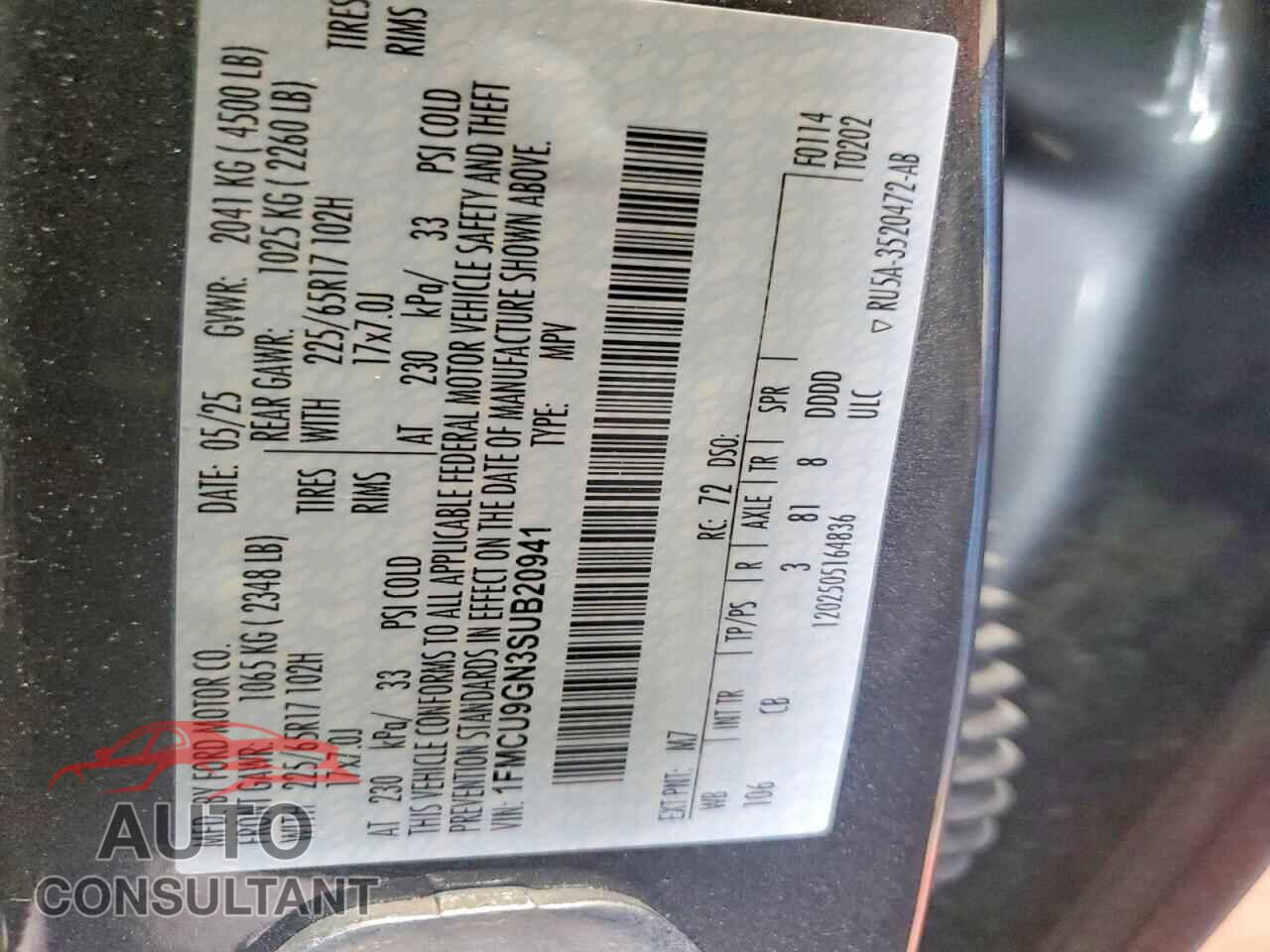 FORD UNKNOWN 2025 - 1FMCU9GN3SUB20941