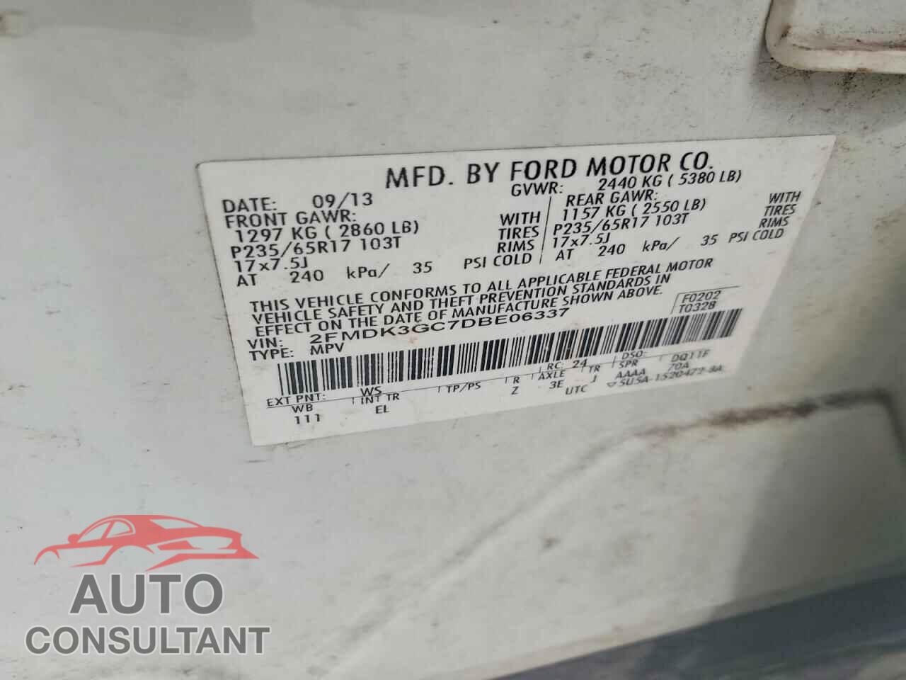FORD EDGE 2013 - 2FMDK3GC7DBE06337
