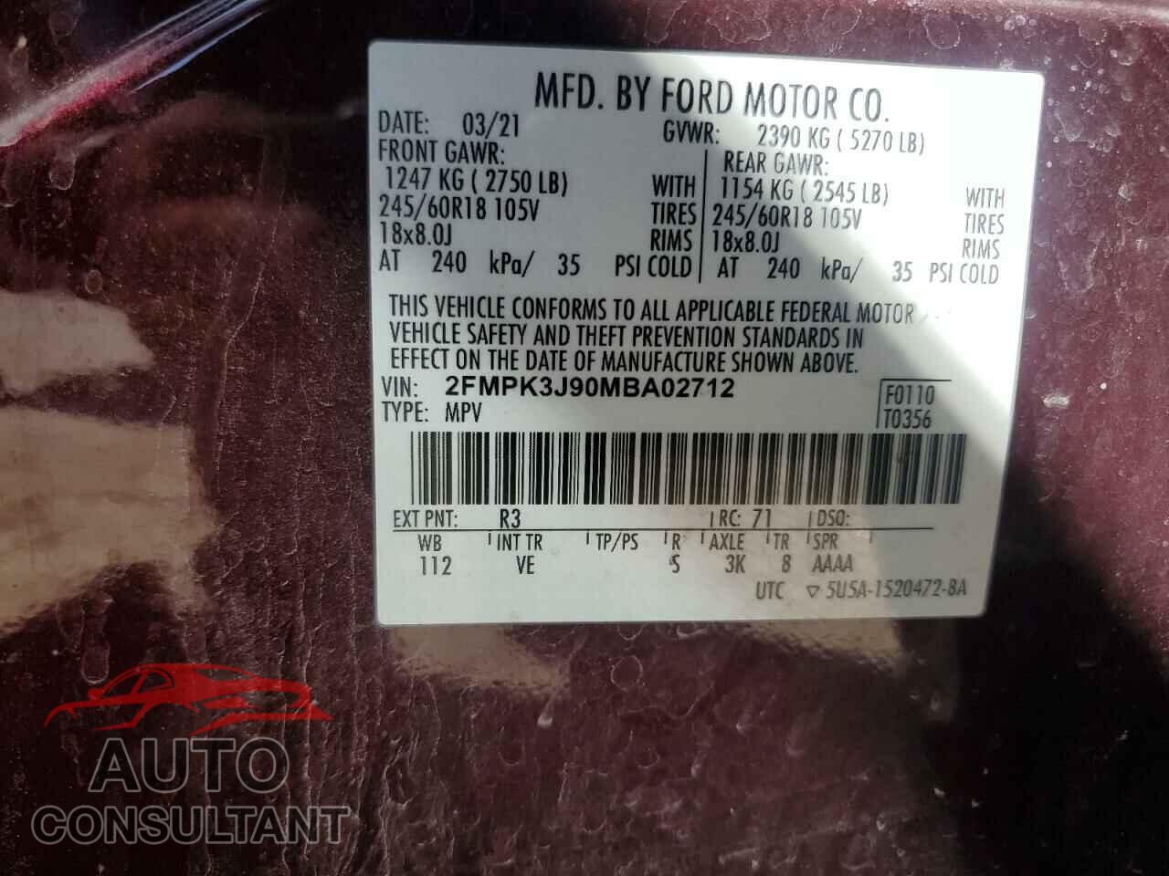 FORD EDGE 2021 - 2FMPK3J90MBA02712