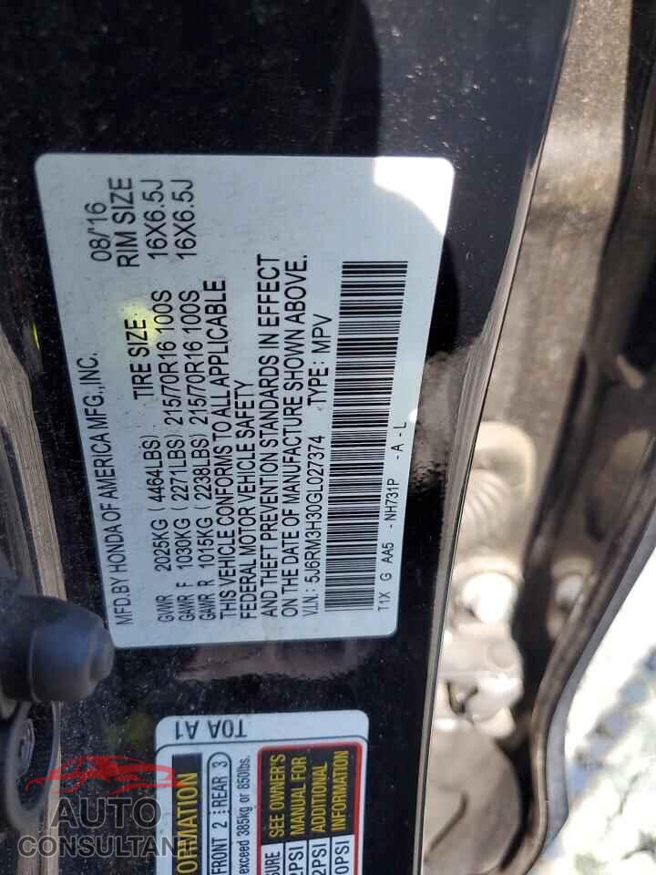 HONDA CRV 2016 - 5J6RM3H30GL027374