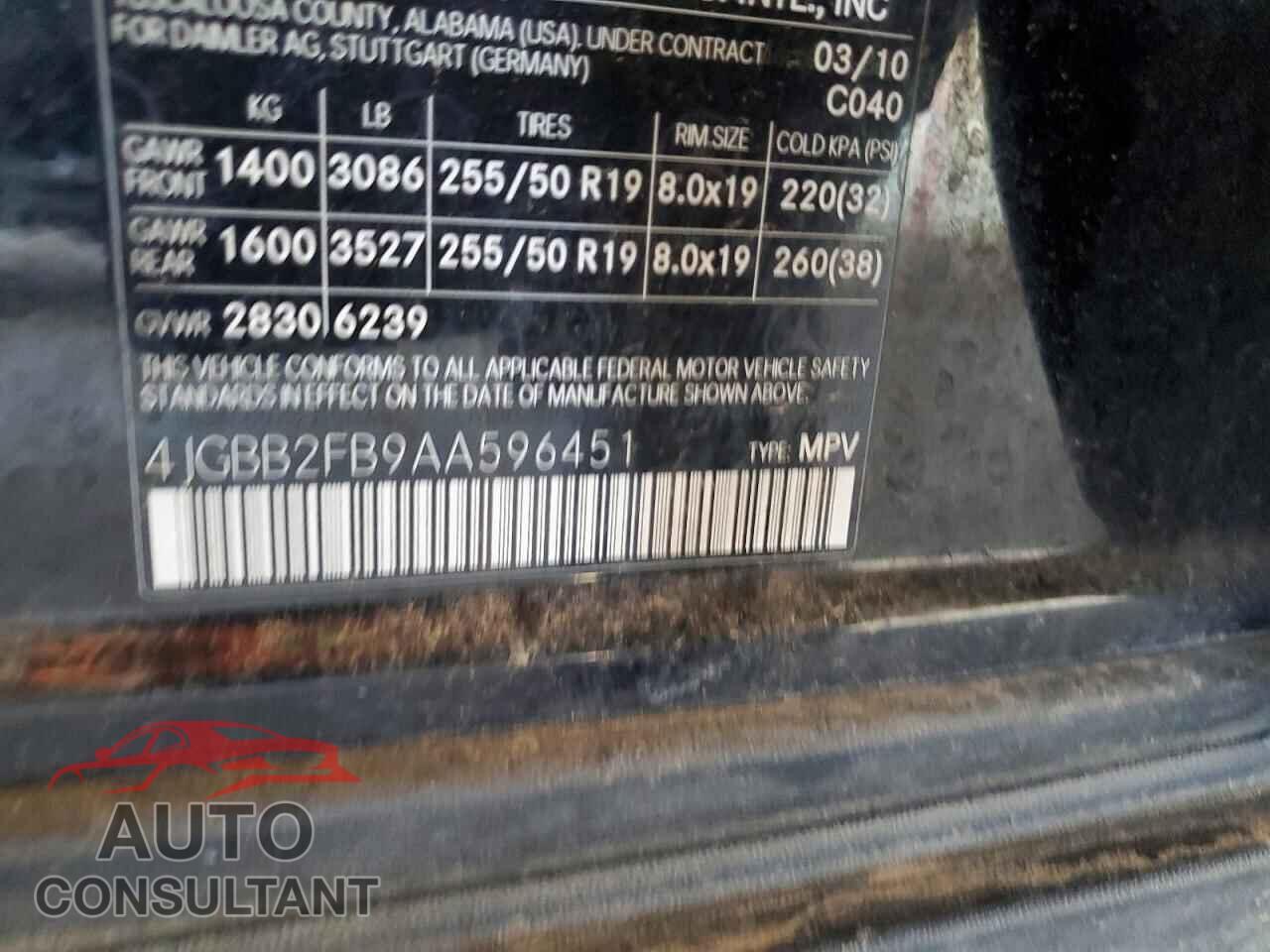 MERCEDES-BENZ M-CLASS 2010 - 4JGBB2FB9AA596451