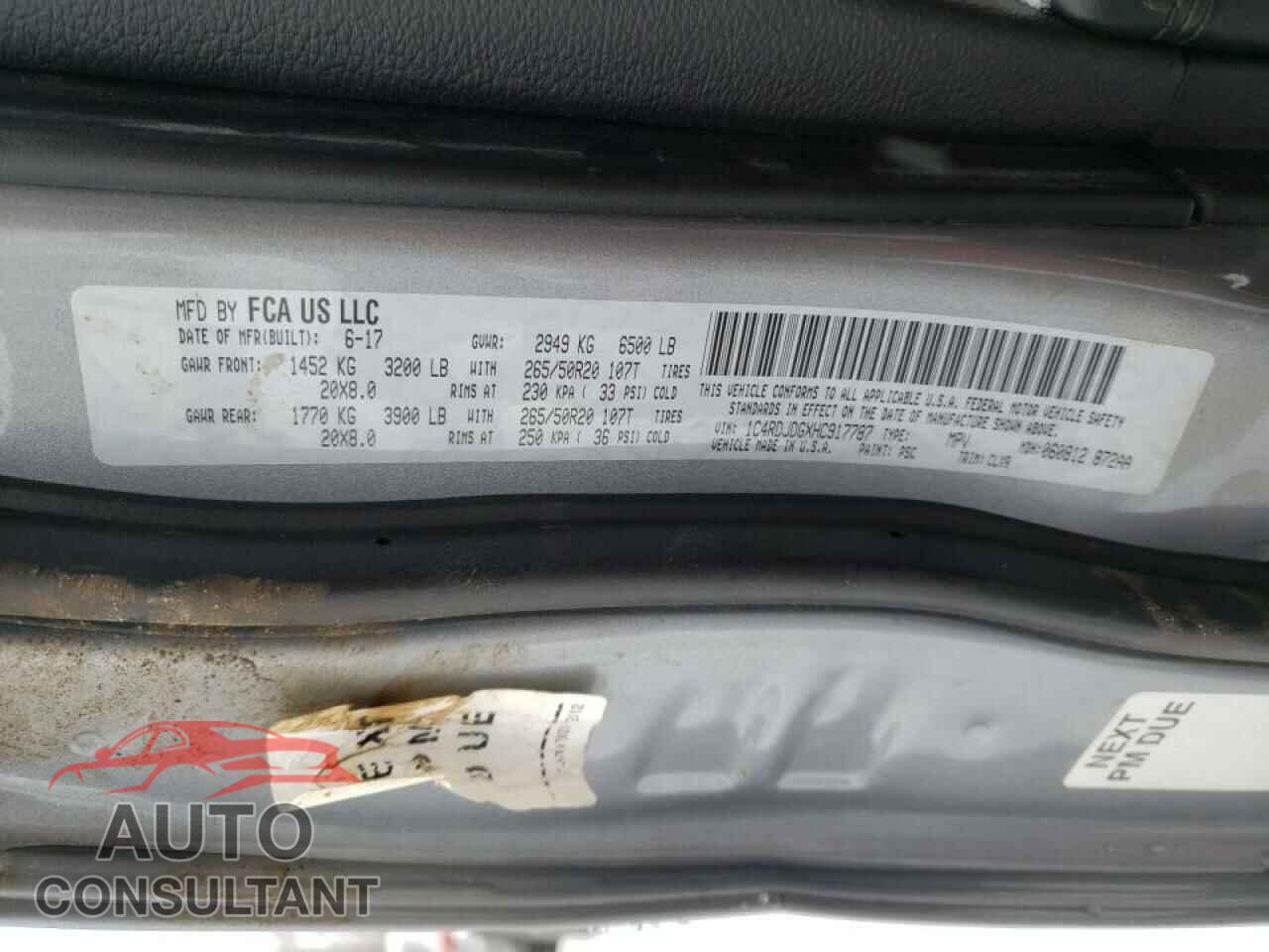 DODGE DURANGO 2017 - 1C4RDJDGXHC917787