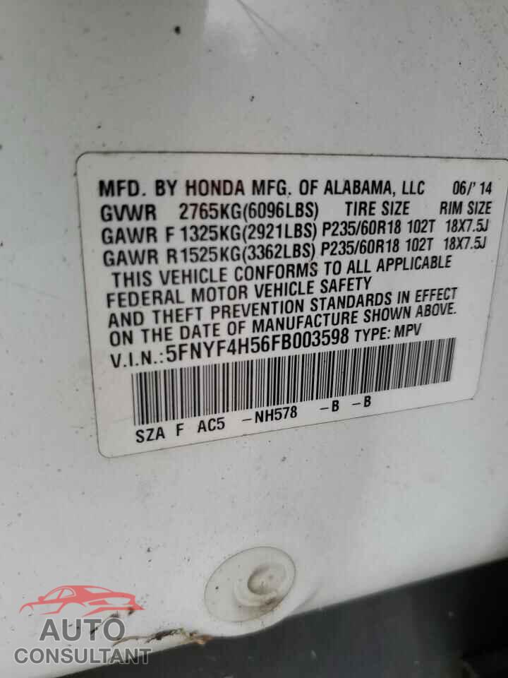 HONDA PILOT 2015 - 5FNYF4H56FB003598