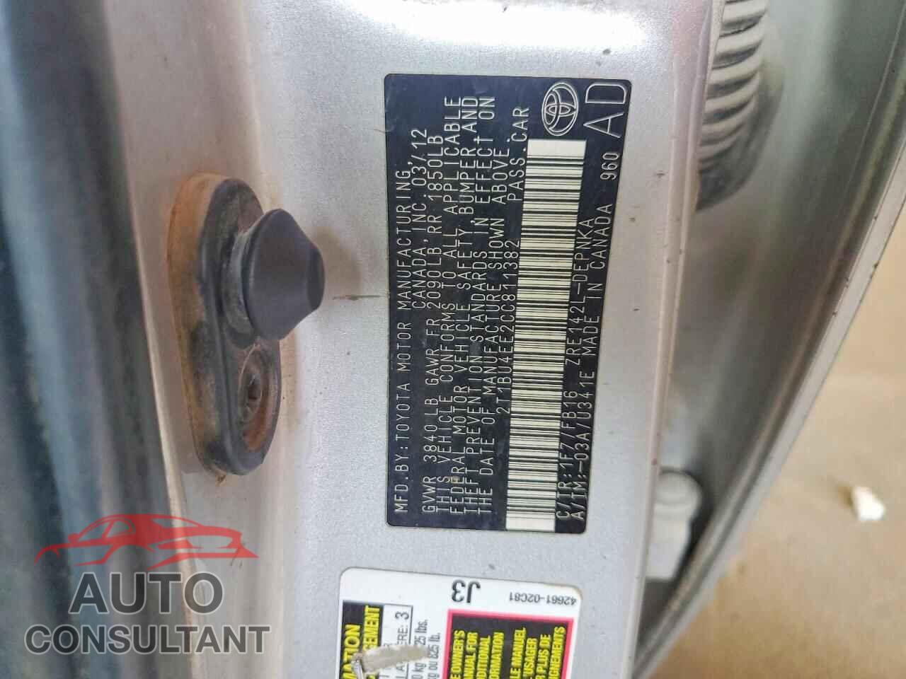 TOYOTA COROLLA 2012 - 2T1BU4EE2CC811382