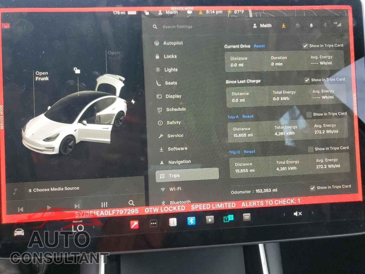 TESLA MODEL 3 2020 - 5YJ3E1EA0LF797295