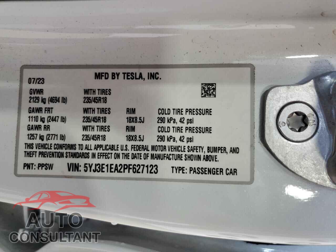 TESLA MODEL 3 2023 - 5YJ3E1EA2PF627123