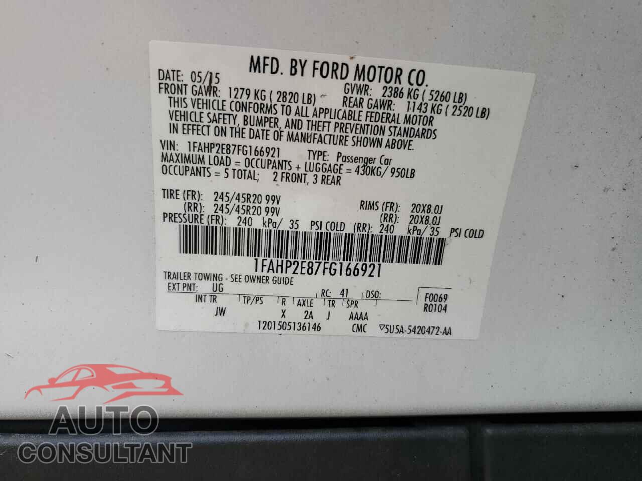 FORD TAURUS 2015 - 1FAHP2E87FG166921