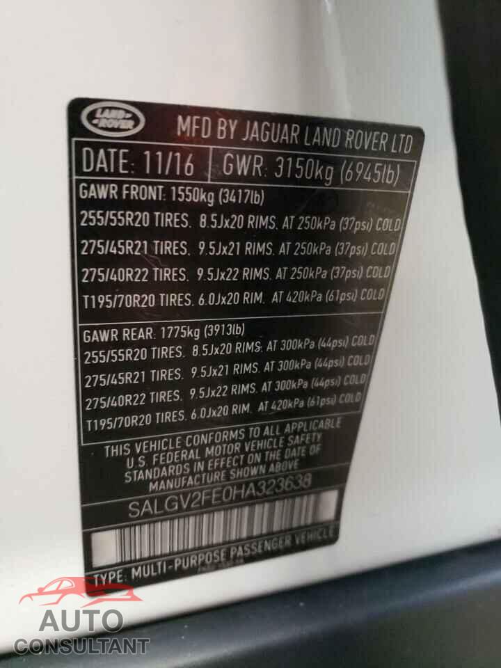 LAND ROVER RANGEROVER 2017 - SALGV2FE0HA323638