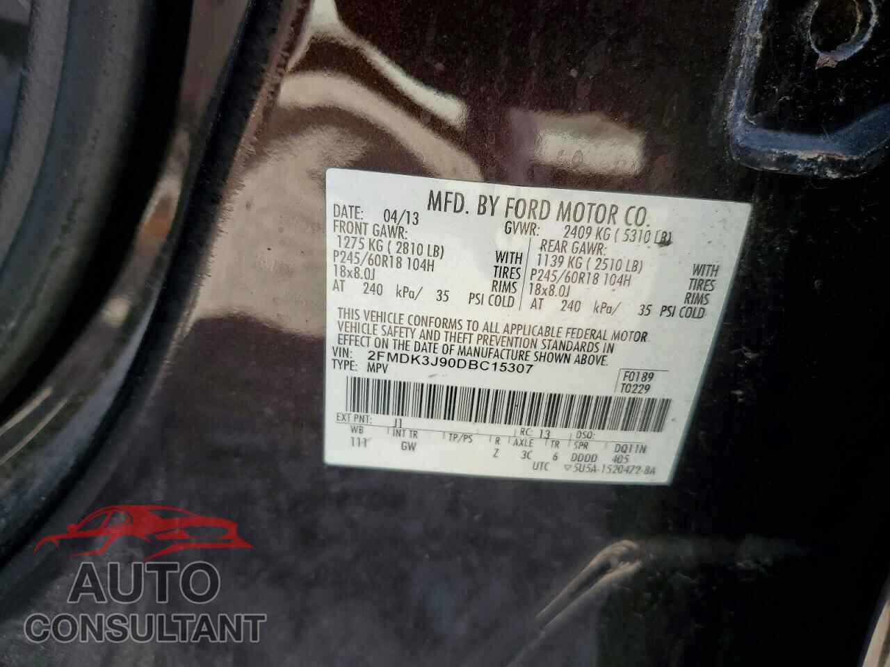FORD EDGE 2013 - 2FMDK3J90DBC15307