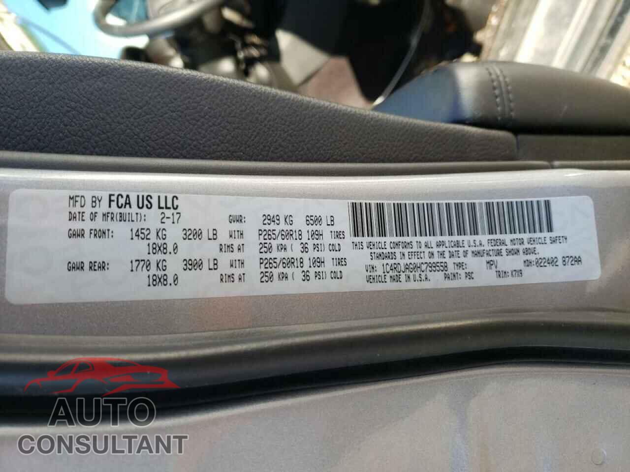 DODGE DURANGO 2017 - 1C4RDJAG0HC799558
