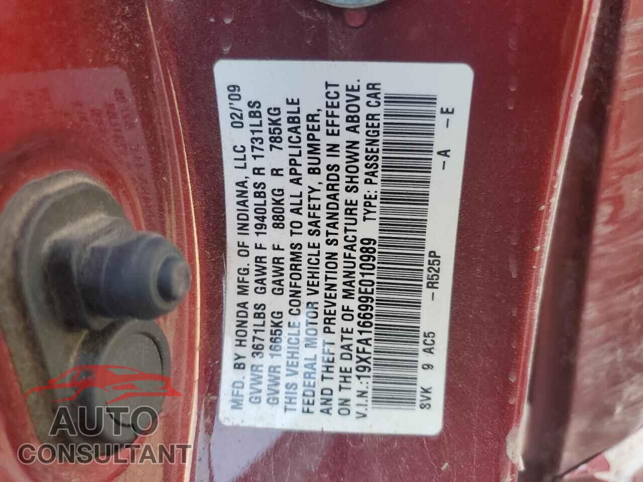 HONDA CIVIC 2009 - 19XFA16699E010989