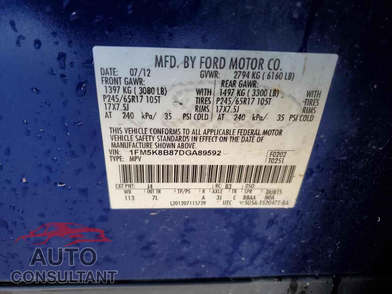 FORD EXPLORER 2013 - 1FM5K8B87DGA89592