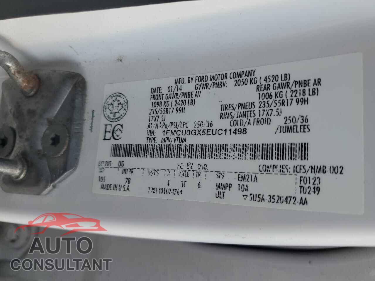 FORD ESCAPE 2014 - 1FMCU0GX5EUC11498