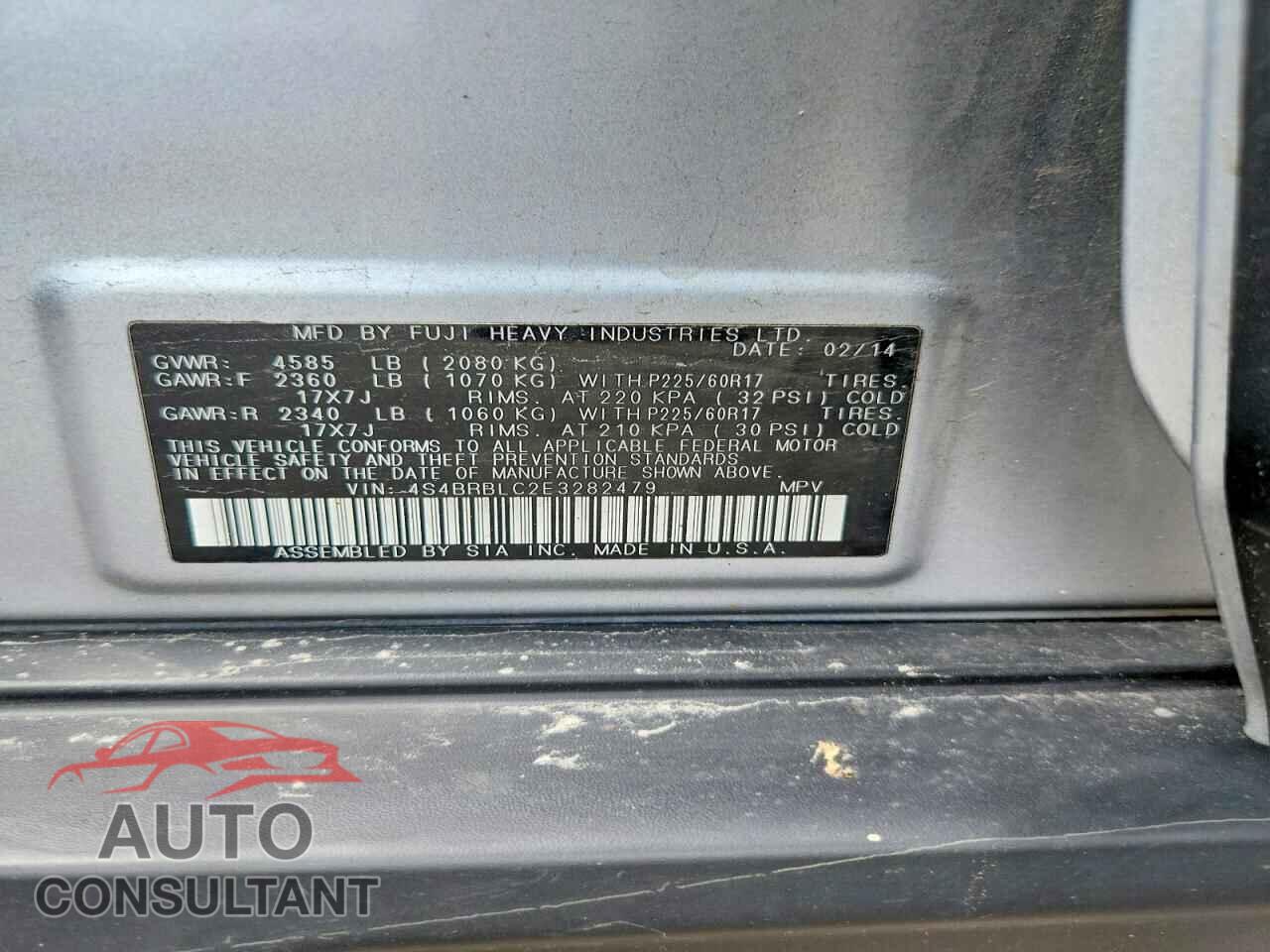 SUBARU OUTBACK 2014 - 4S4BRBLC2E3282479