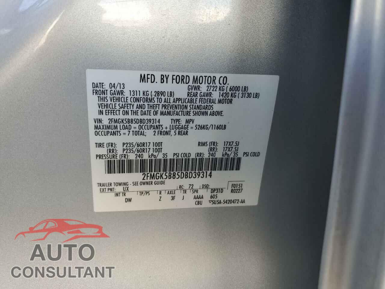 FORD FLEX 2013 - 2FMGK5B85DBD39314