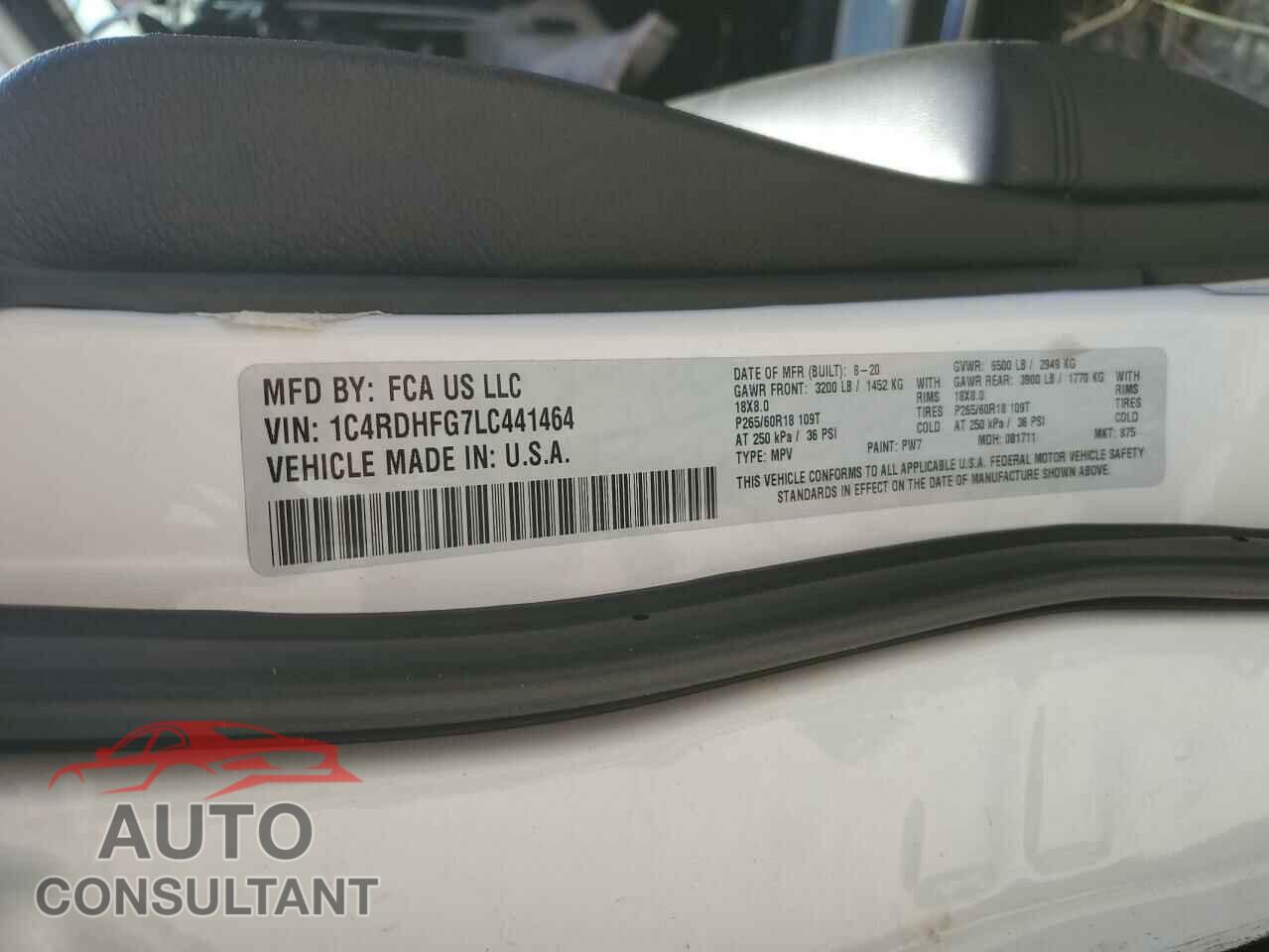 DODGE DURANGO 2020 - 1C4RDHFG7LC441464