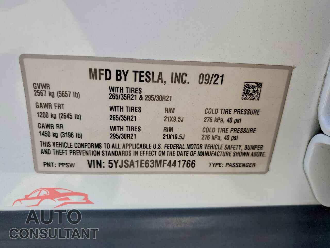 TESLA MODEL S 2021 - 5YJSA1E63MF441766