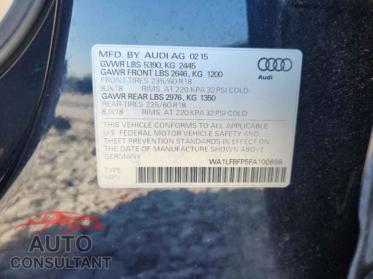 AUDI Q5 2015 - WA1LFBFP5FA100698