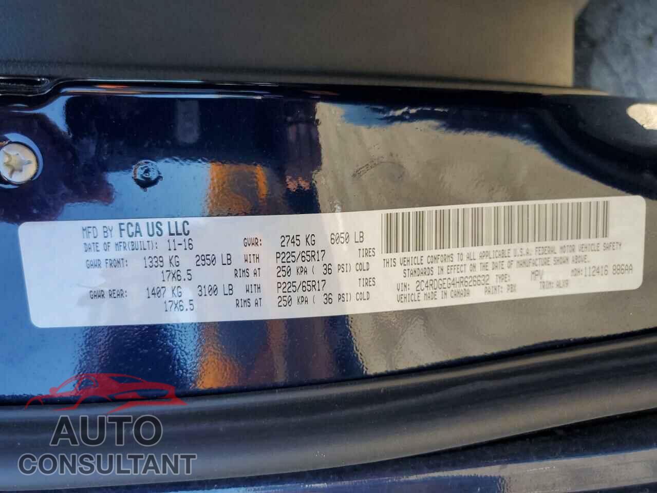 DODGE CARAVAN 2017 - 2C4RDGEG4HR626632