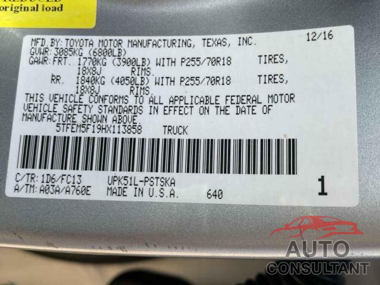 TOYOTA TUNDRA 2017 - 5TFEM5F19HX113858