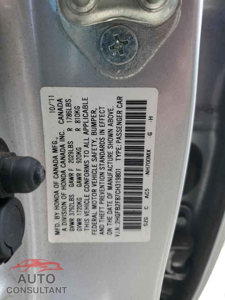 HONDA CIVIC 2012 - 2HGFB2F87CH319801