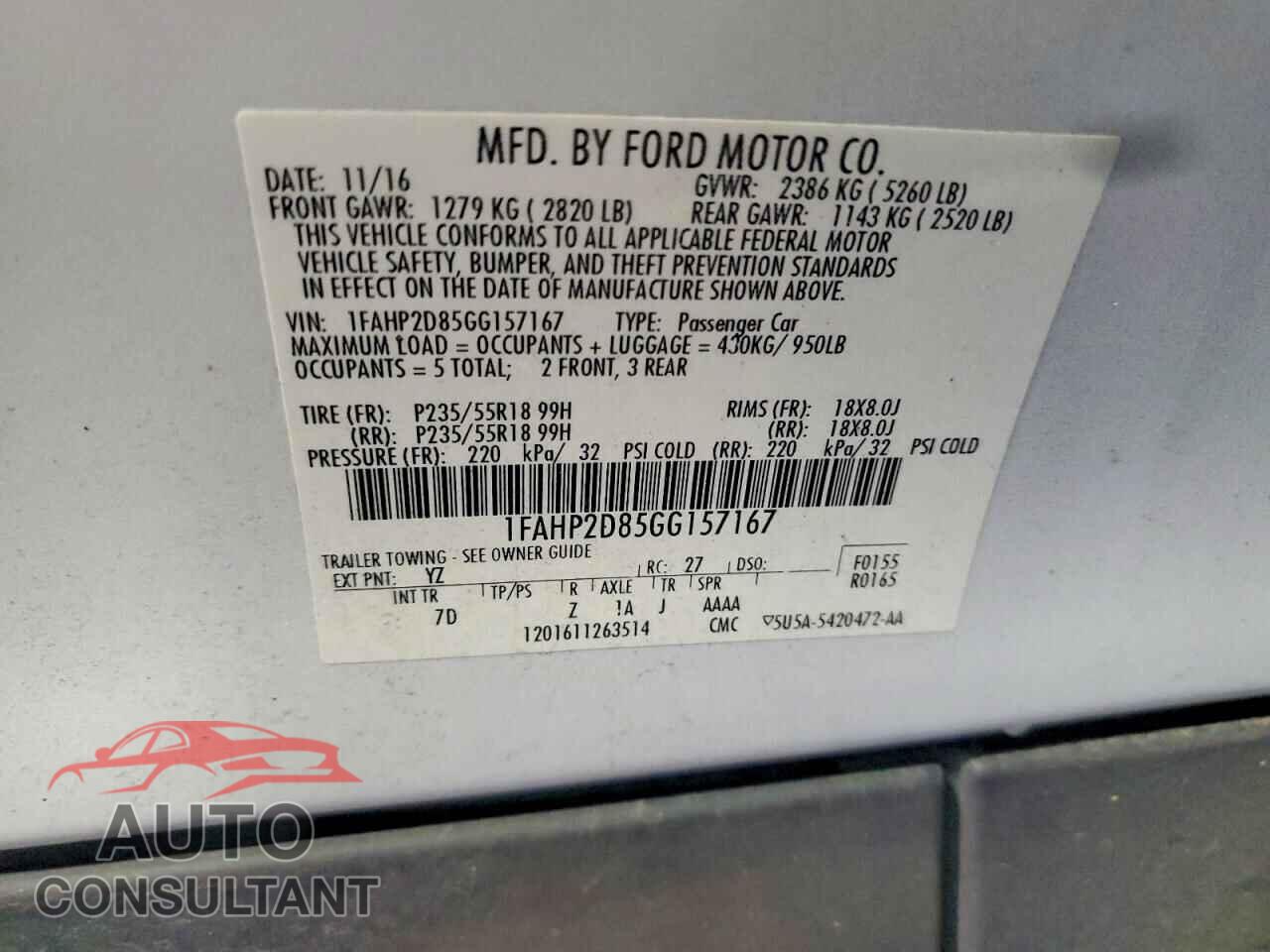 FORD TAURUS 2016 - 1FAHP2D85GG157167