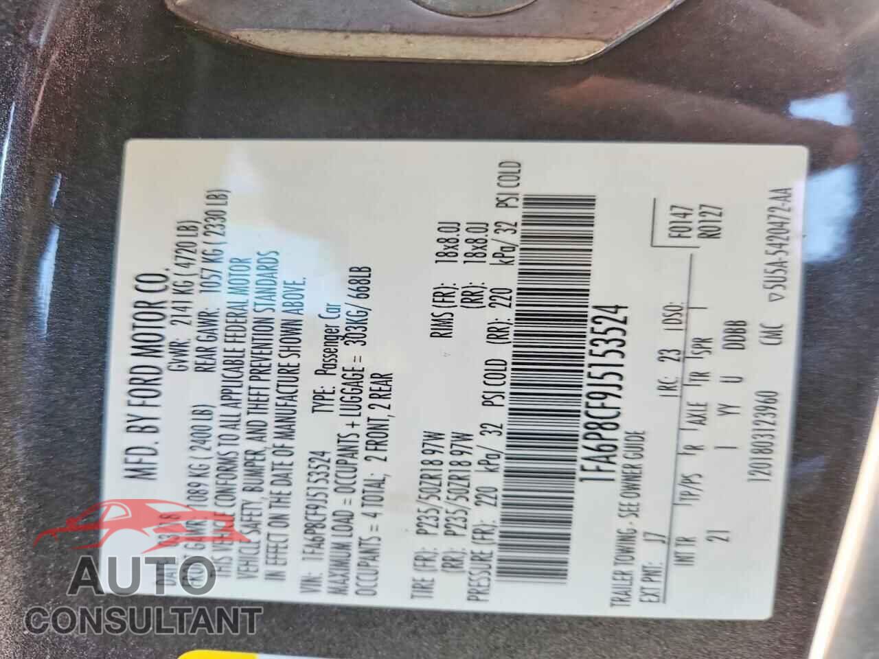 FORD MUSTANG 2018 - 1FA6P8CF9J5153524