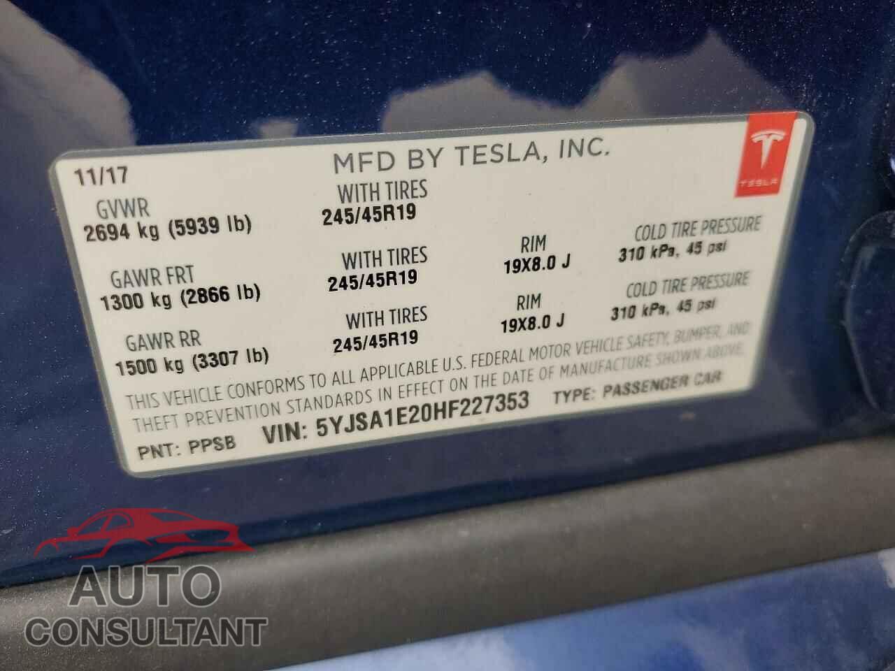 TESLA MODEL S 2017 - 5YJSA1E20HF227353