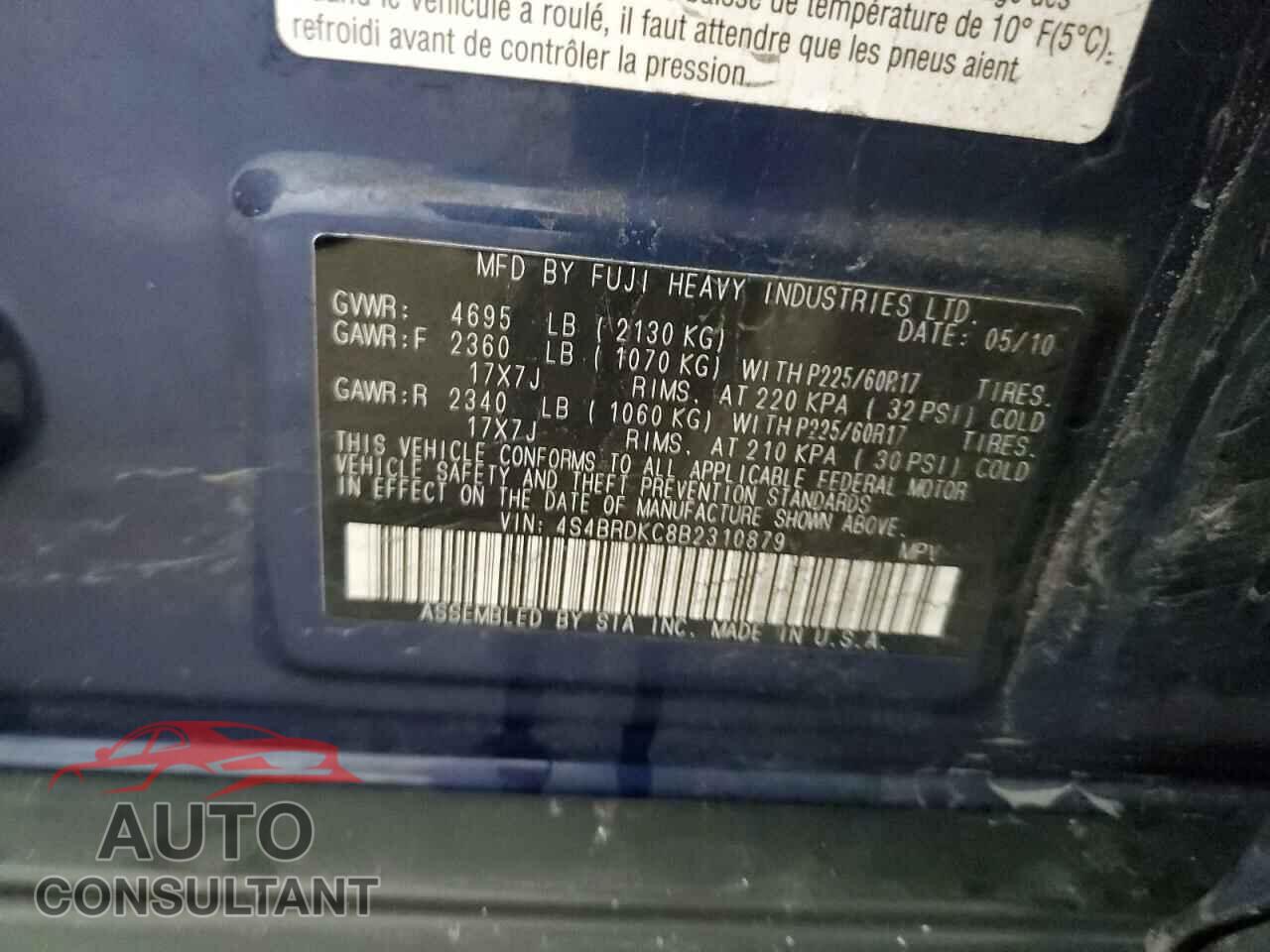 SUBARU OUTBACK 2011 - 4S4BRDKC8B2310879