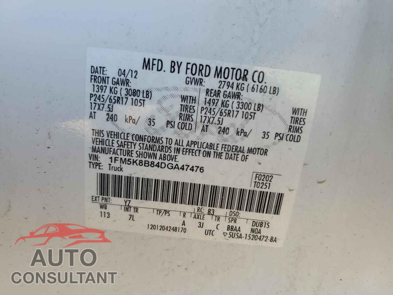 FORD EXPLORER 2013 - 1FM5K8B84DGA47476
