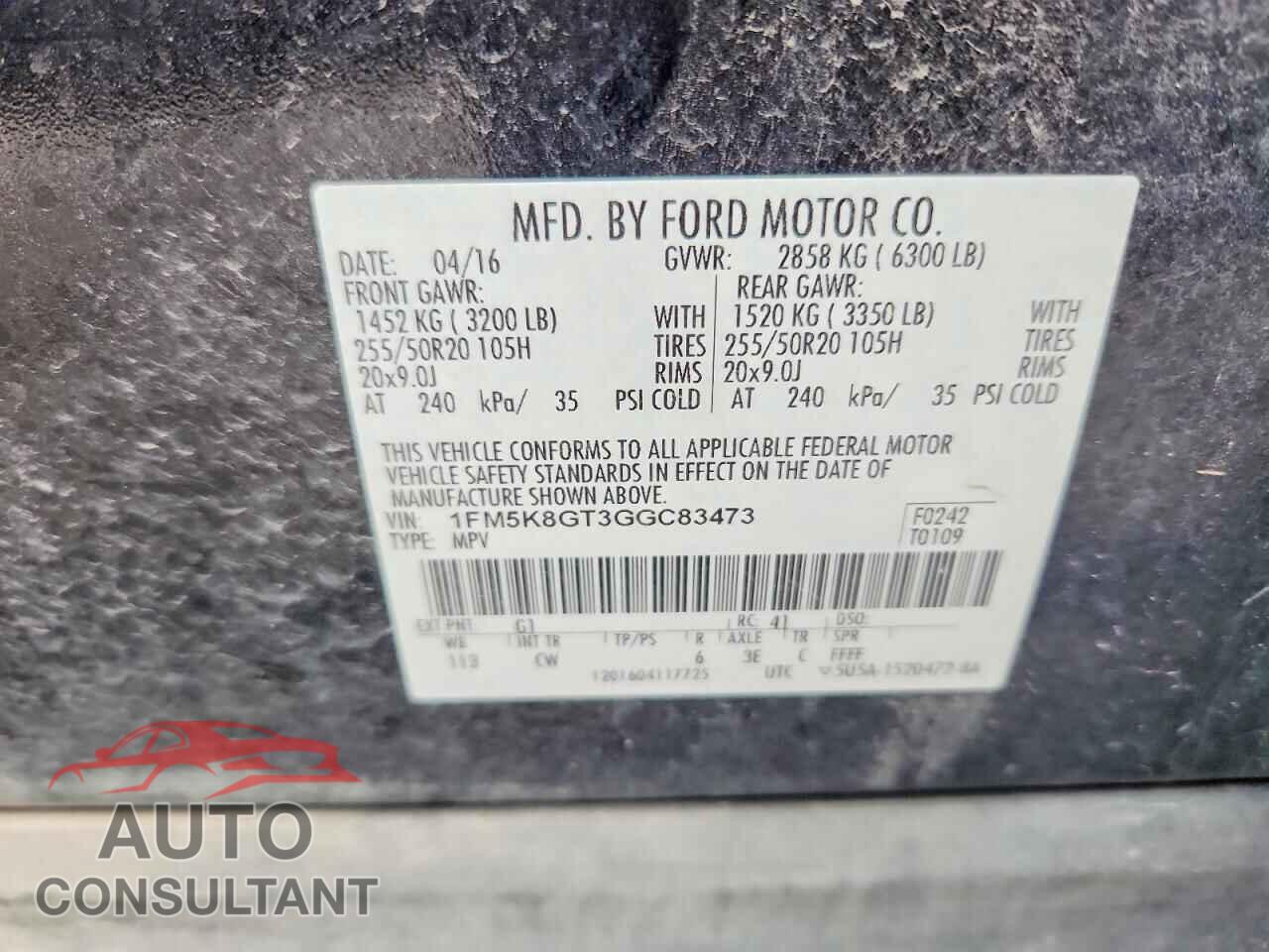 FORD EXPLORER 2016 - 1FM5K8GT3GGC83473