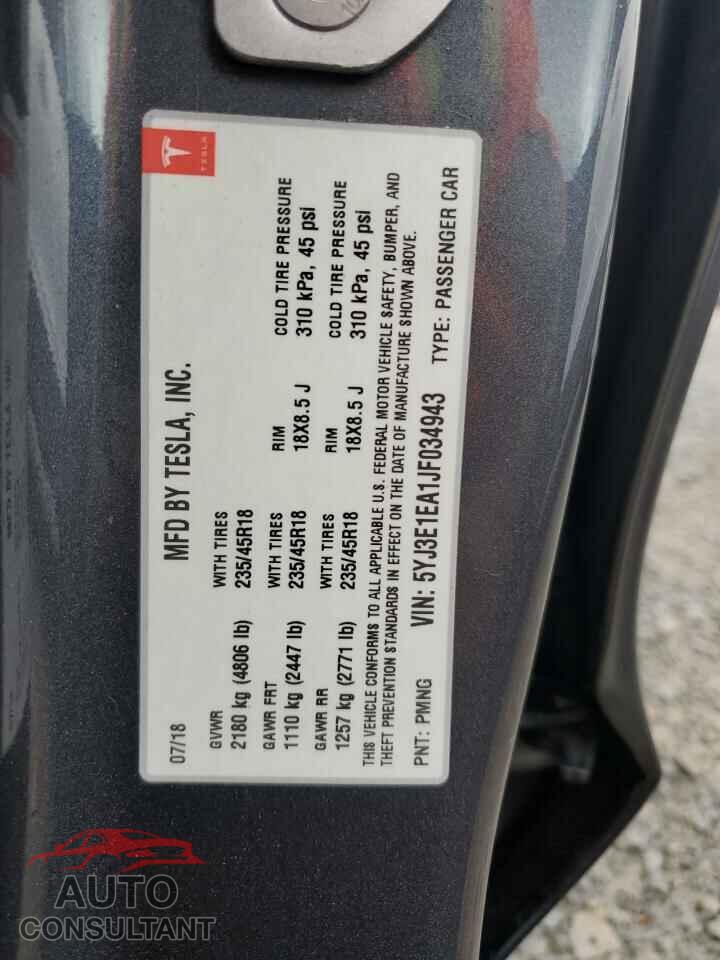 TESLA MODEL 3 2018 - 5YJ3E1EA1JF034943