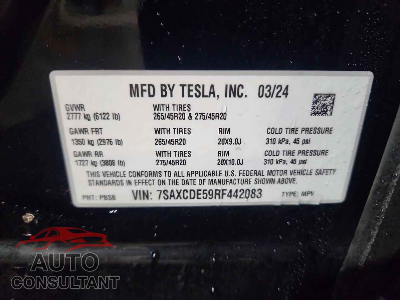 TESLA MODEL X 2024 - 7SAXCDE59RF442083