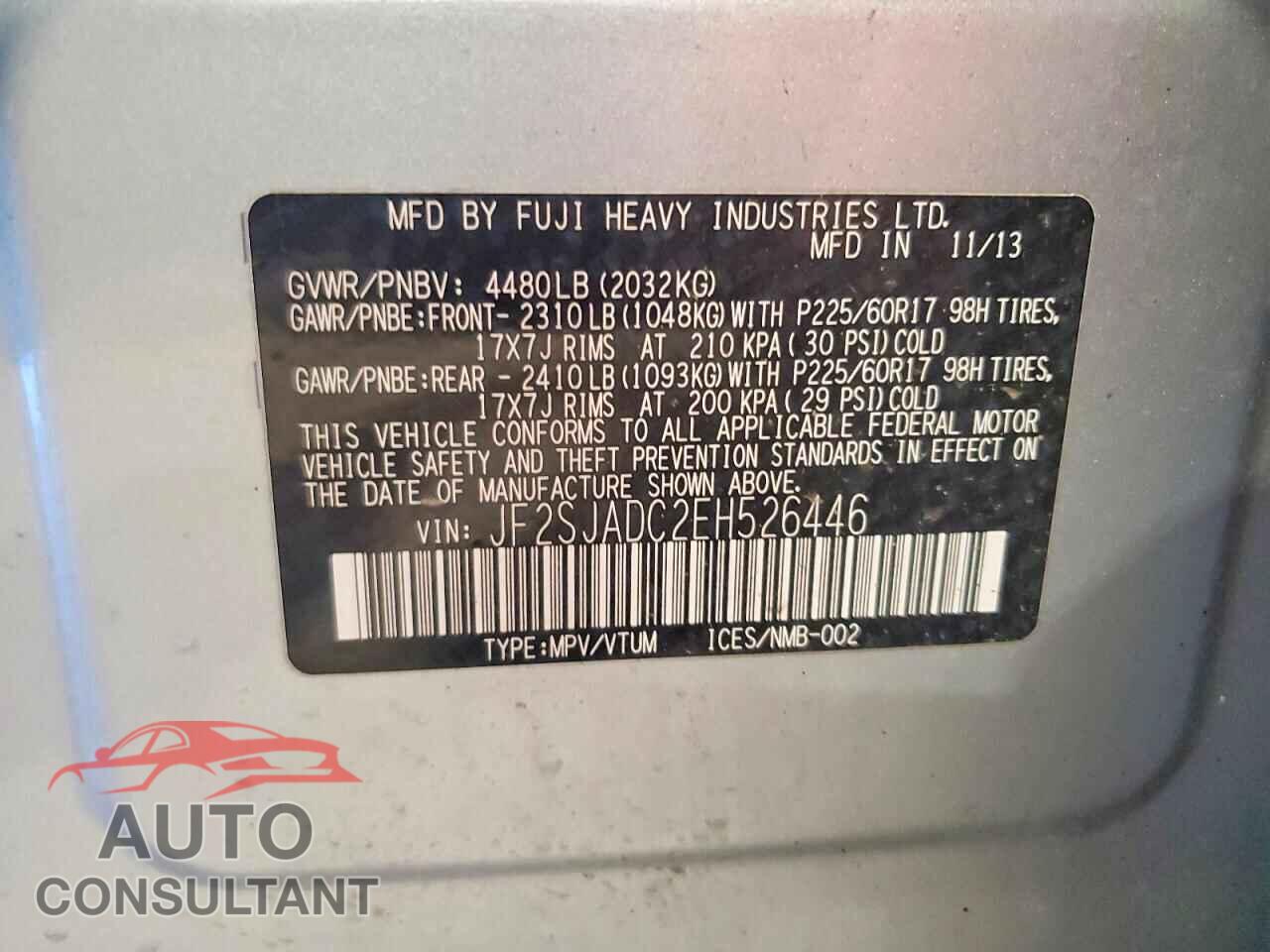 SUBARU FORESTER 2014 - JF2SJADC2EH526446