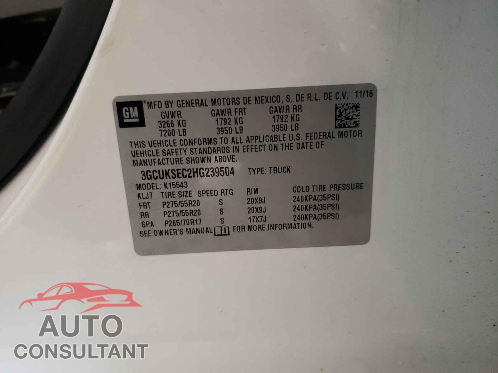 CHEVROLET SILVERADO 2017 - 3GCUKSEC2HG239504